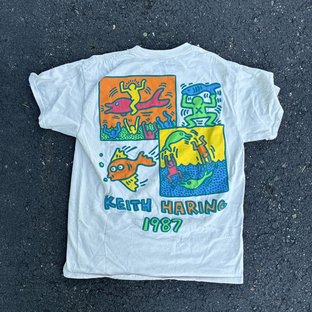 Keith Haring T-Shirt Ripple Junction Marine Fish Pop Art - Mens Medium